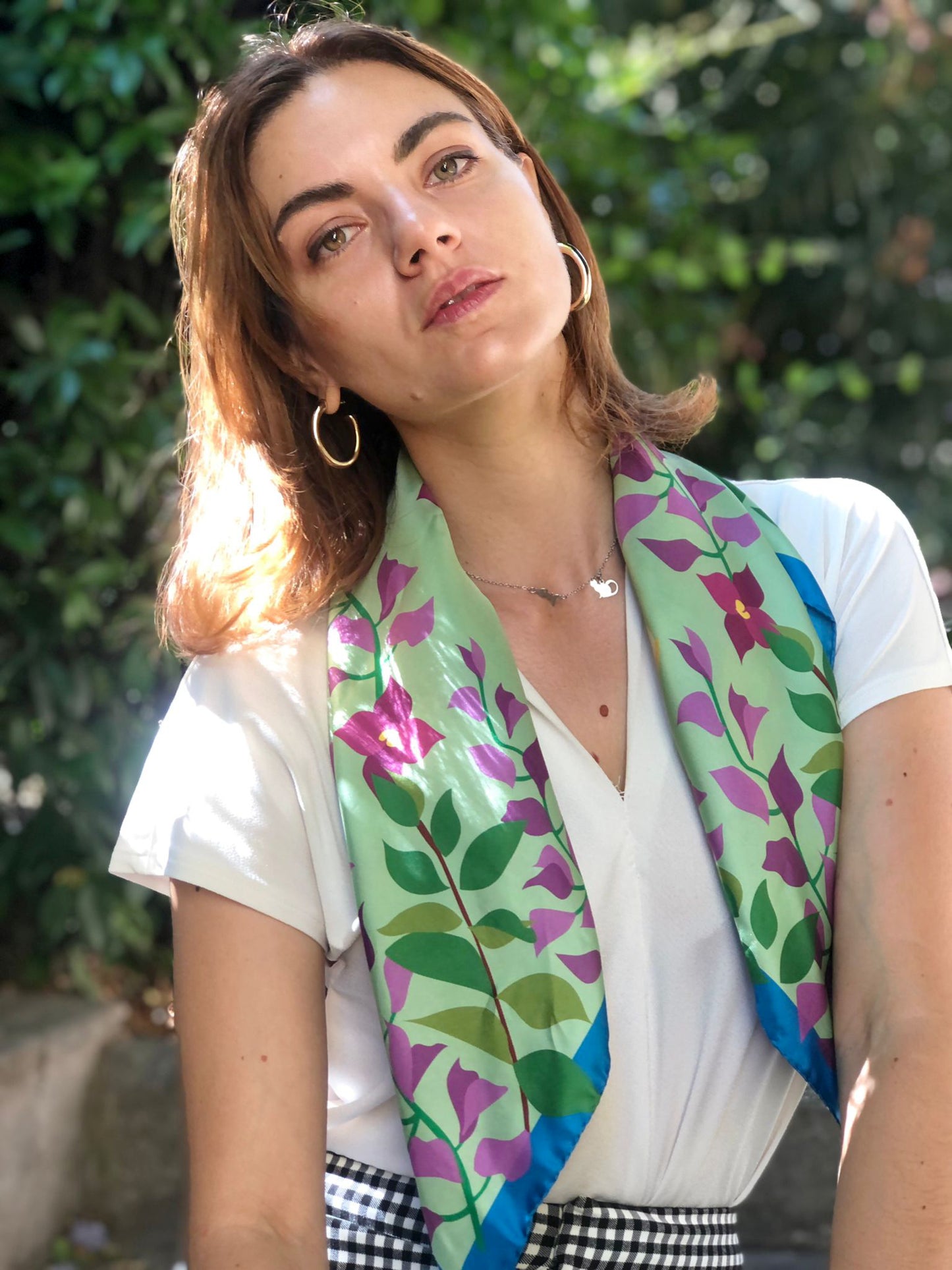 Foulard carré 70x70 cm, 100% soie, fabriqué en Italie
