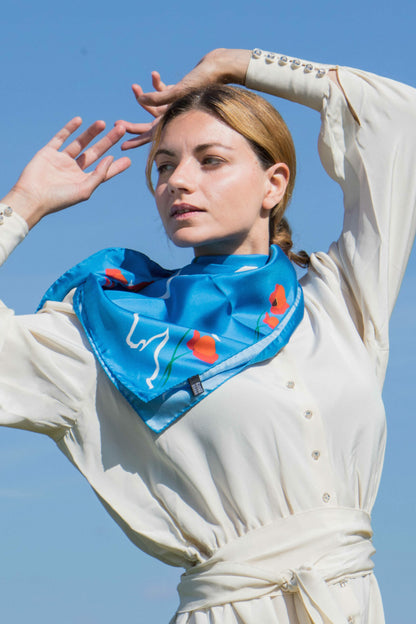 Foulard carré 90x90 cm, 100% soie, fabriqué en Italie