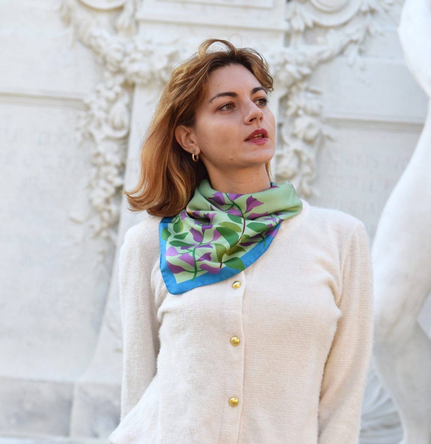 Foulard carré 70x70 cm, 100% soie, fabriqué en Italie