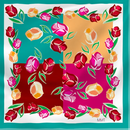 Foulard carré 45x45 cm, 100% soie, fabriqué en Italie
