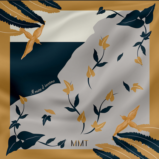 Silk Carré Scarf La Mer l'Hiver (gold)